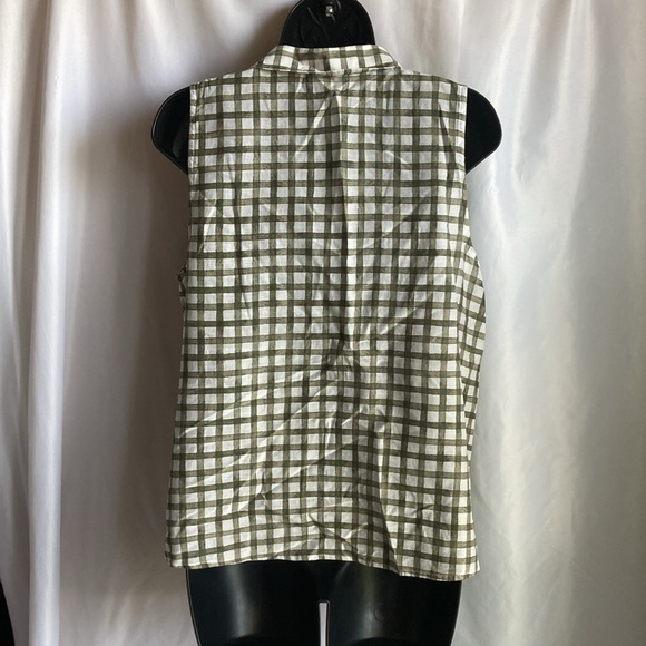 J. Jill Moss Gingham Tie Front Button Down Tank Top Shirt Size Medium - Picture 4 of 10